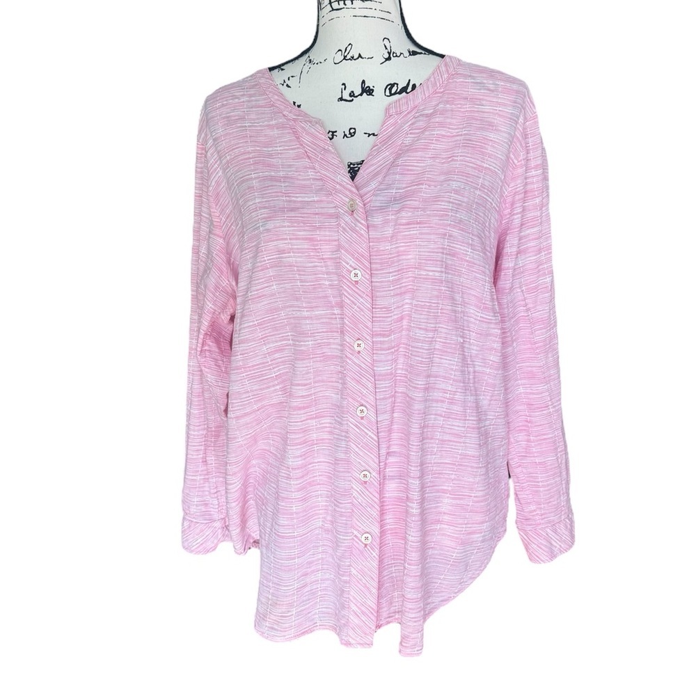 Talbots Cotton Women's Cotton Long Sleeve Button Down Shirt 2X Pink Roll Tab
